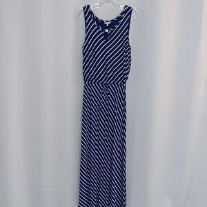Talbots Petites Navy/White Sleeveless Maxi Dress